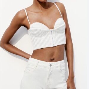 NWT ZARA White Textured Bustier Crop Top Size XS